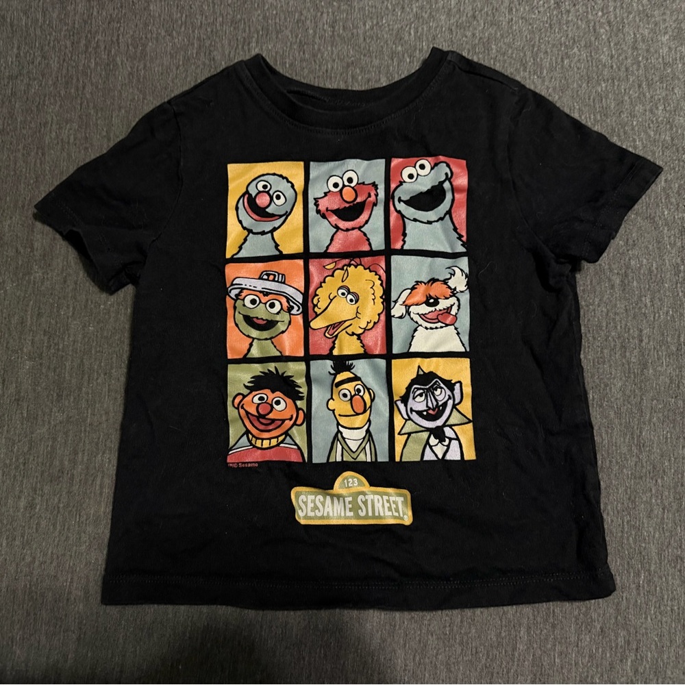 Old Navy - Sesame Street Black T-Shirt with Colorful Characters